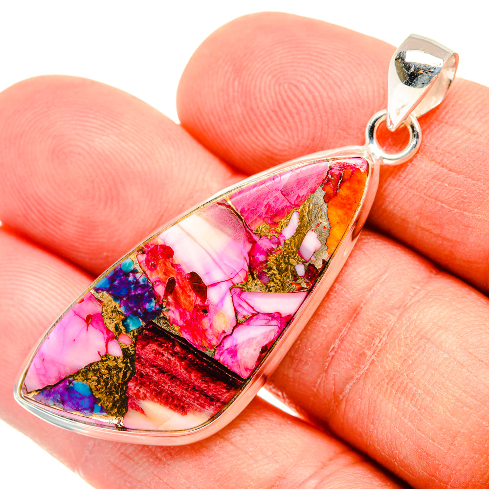 Kingman Pink Dahlia Turquoise Pendants handcrafted by Ana Silver Co - PD28974