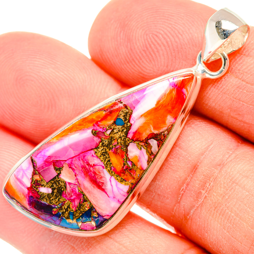 Kingman Pink Dahlia Turquoise Pendants handcrafted by Ana Silver Co - PD28975