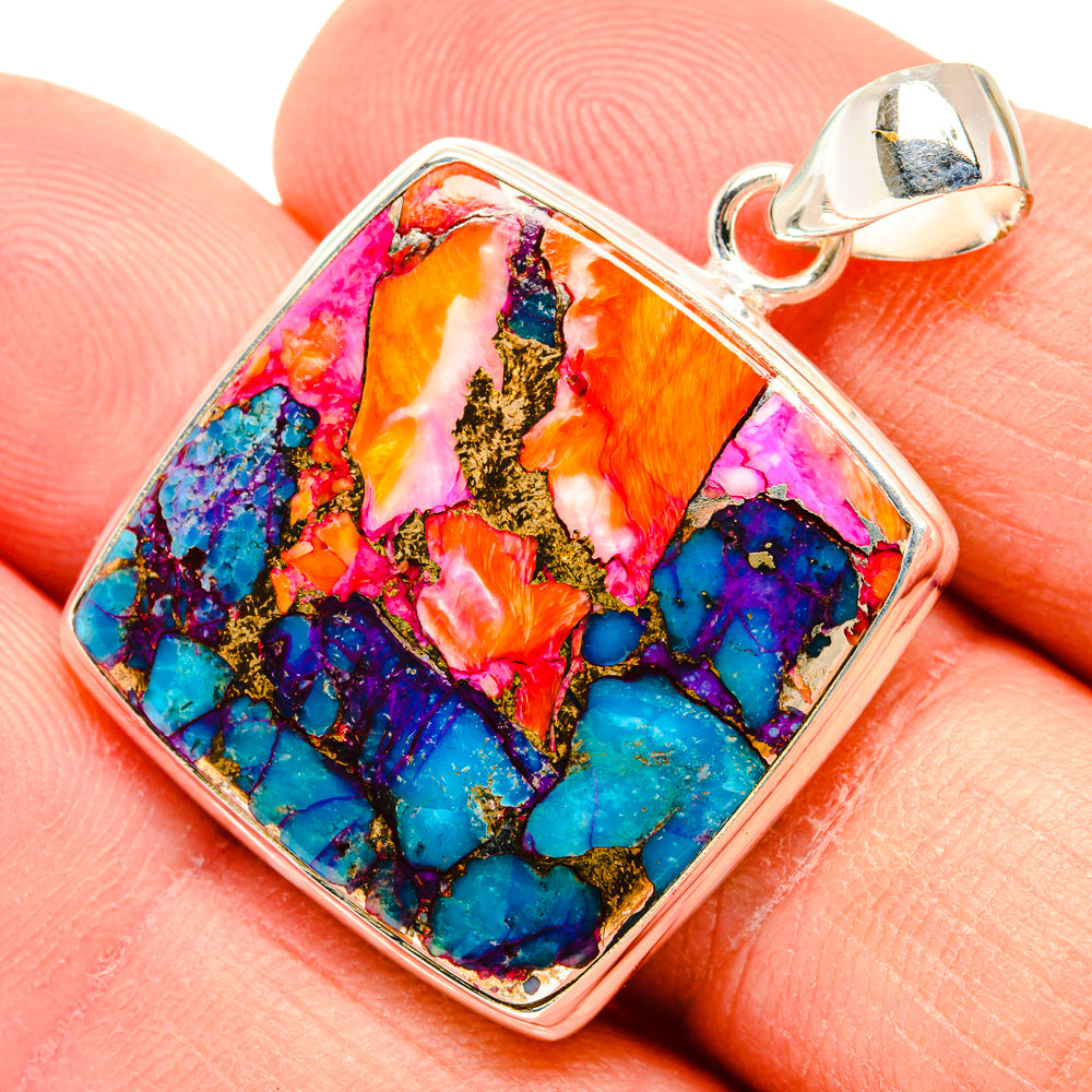 Kingman Pink Dahlia Turquoise Pendants handcrafted by Ana Silver Co - PD28976
