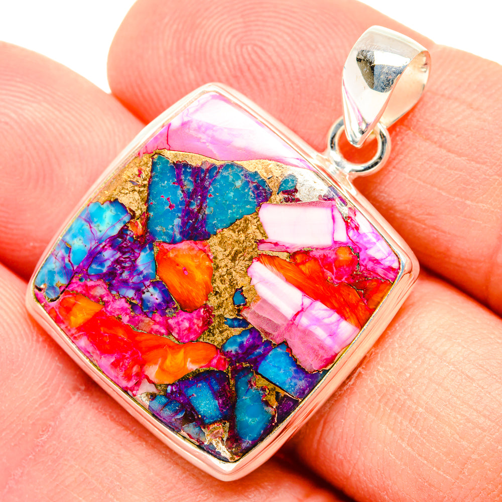 Kingman Pink Dahlia Turquoise Pendants handcrafted by Ana Silver Co - PD28977