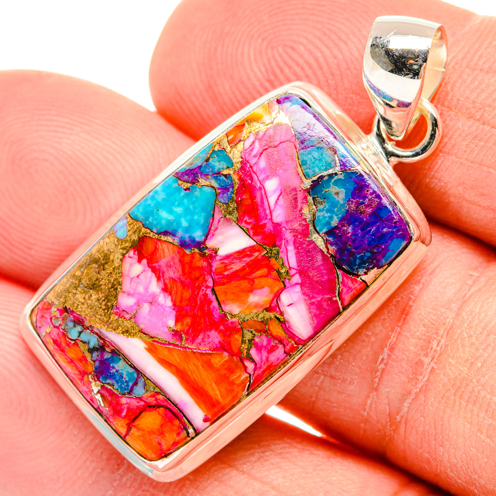 Kingman Pink Dahlia Turquoise Pendants handcrafted by Ana Silver Co - PD28981