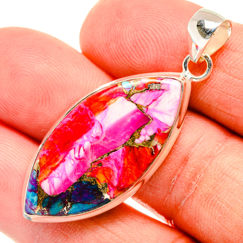Kingman Pink Dahlia Turquoise Pendants handcrafted by Ana Silver Co - PD28982