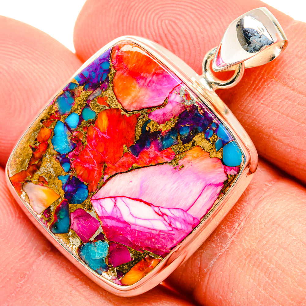 Kingman Pink Dahlia Turquoise Pendants handcrafted by Ana Silver Co - PD28984