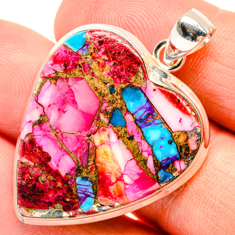 Kingman Pink Dahlia Turquoise Pendants handcrafted by Ana Silver Co - PD28985