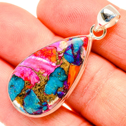 Kingman Pink Dahlia Turquoise Pendants handcrafted by Ana Silver Co - PD28986