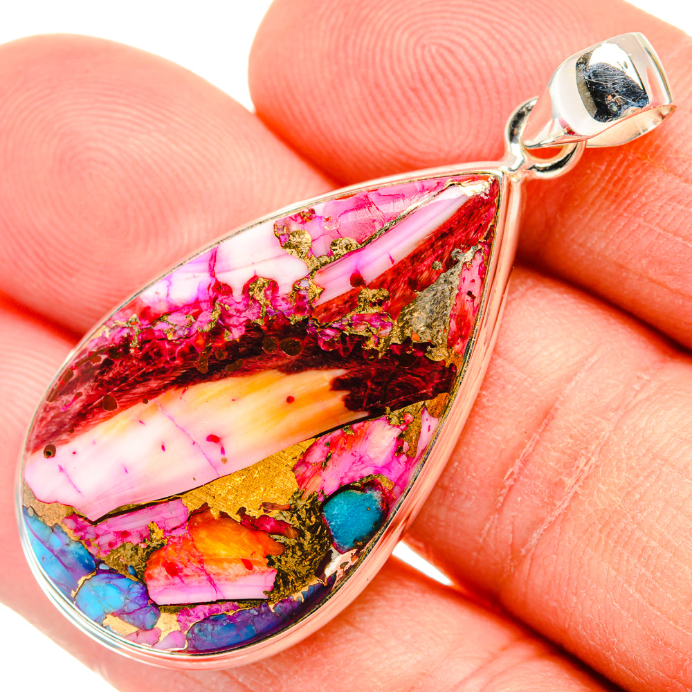 Kingman Pink Dahlia Turquoise Pendants handcrafted by Ana Silver Co - PD28987