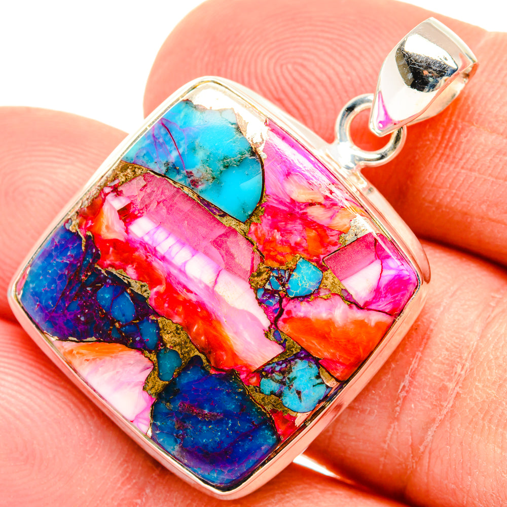 Kingman Pink Dahlia Turquoise Pendants handcrafted by Ana Silver Co - PD28988