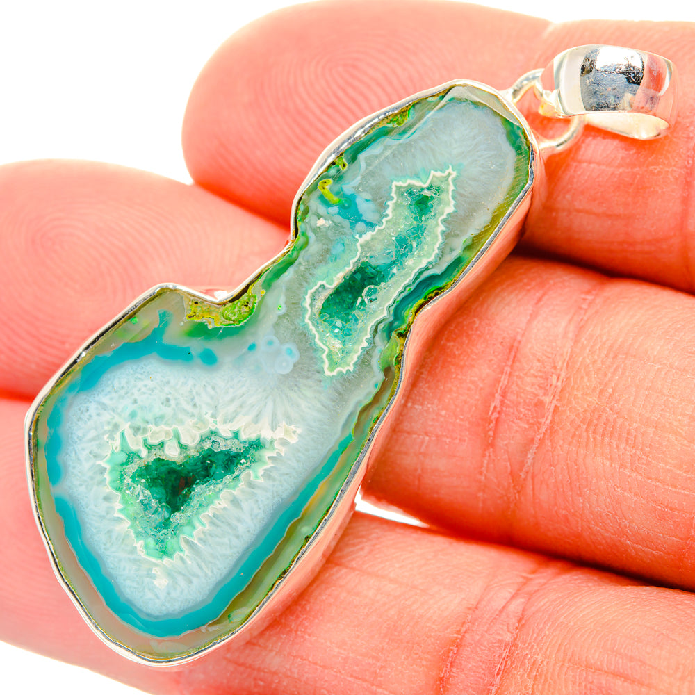 Green Geode Slice Pendants handcrafted by Ana Silver Co - PD28989