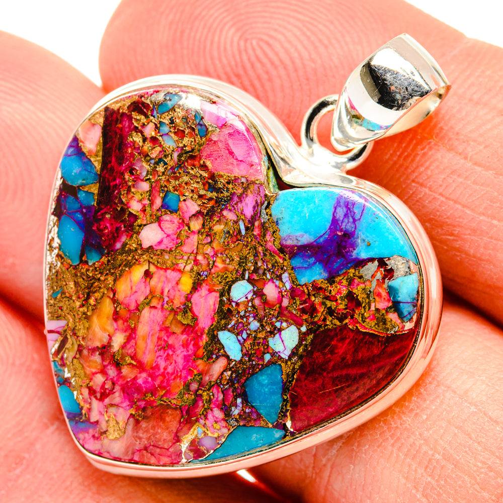 Kingman Pink Dahlia Turquoise Pendants handcrafted by Ana Silver Co - PD28990