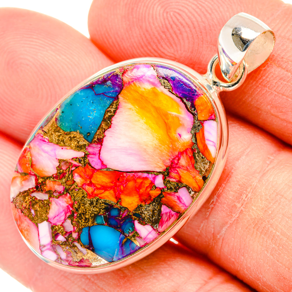 Kingman Pink Dahlia Turquoise Pendants handcrafted by Ana Silver Co - PD28991