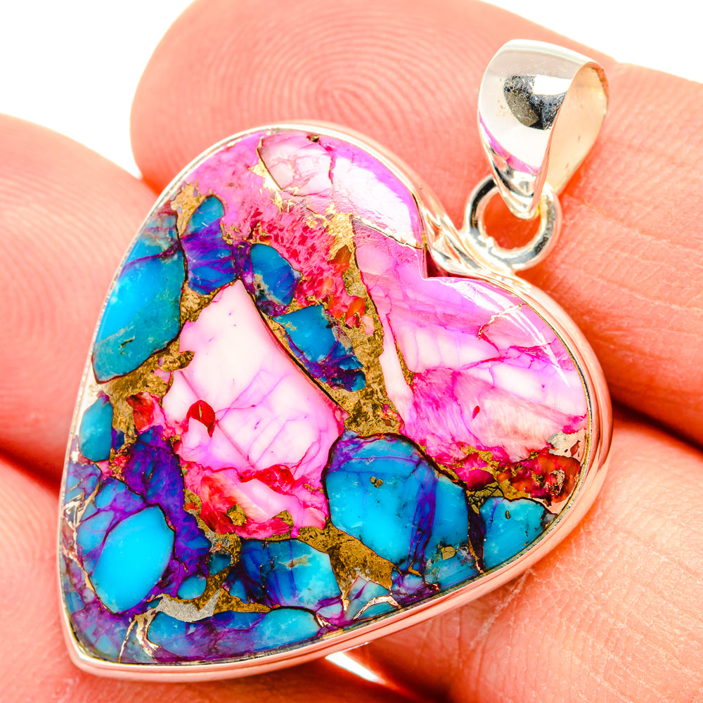 Kingman Pink Dahlia Turquoise Pendants handcrafted by Ana Silver Co - PD28993