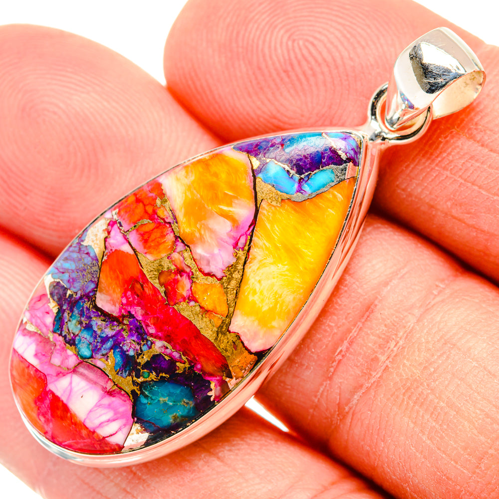 Kingman Pink Dahlia Turquoise Pendants handcrafted by Ana Silver Co - PD28994