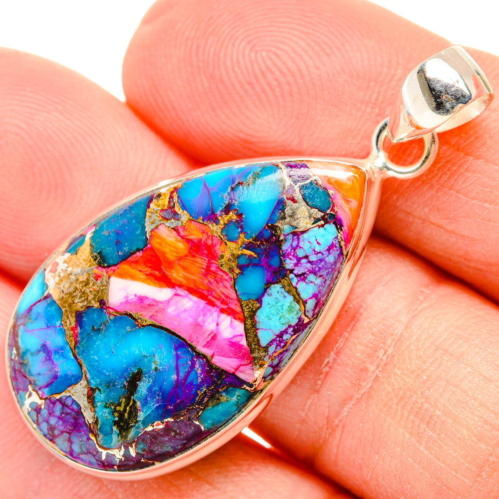 Kingman Pink Dahlia Turquoise Pendants handcrafted by Ana Silver Co - PD28995