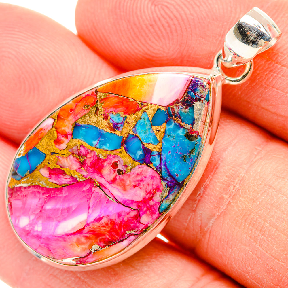 Kingman Pink Dahlia Turquoise Pendants handcrafted by Ana Silver Co - PD28997