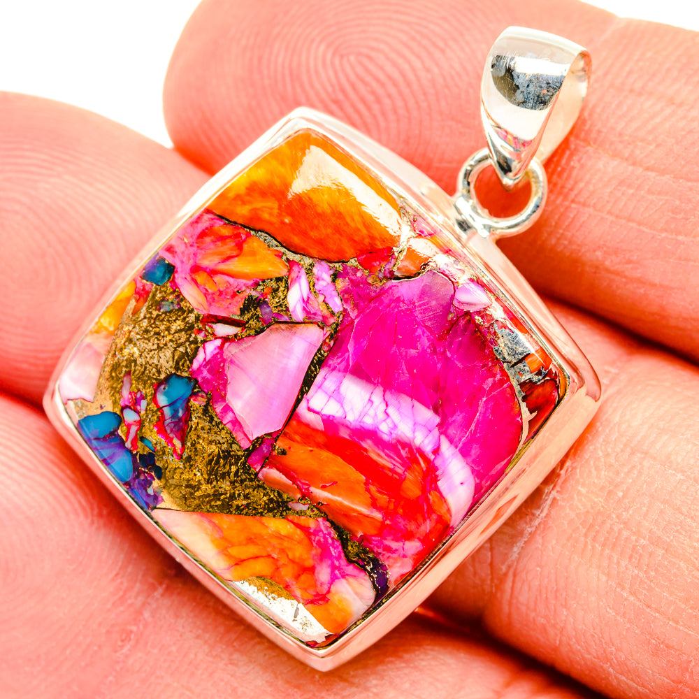 Kingman Pink Dahlia Turquoise Pendants handcrafted by Ana Silver Co - PD28998