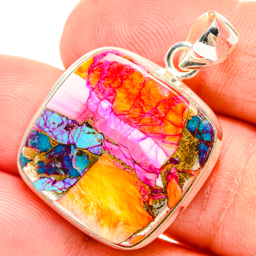 Kingman Pink Dahlia Turquoise Pendants handcrafted by Ana Silver Co - PD29001