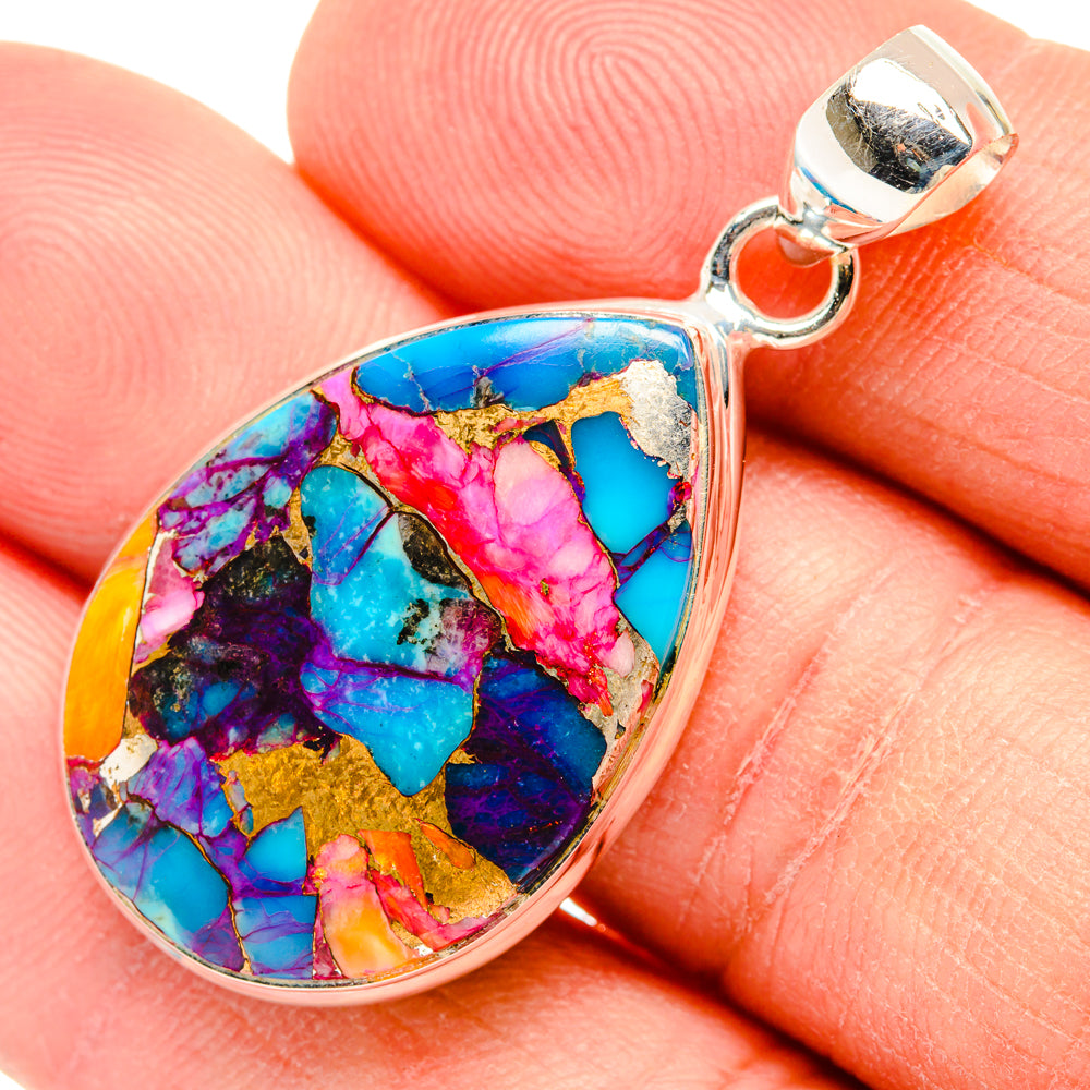 Kingman Pink Dahlia Turquoise Pendants handcrafted by Ana Silver Co - PD29003
