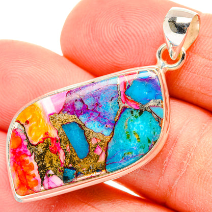 Kingman Pink Dahlia Turquoise Pendants handcrafted by Ana Silver Co - PD29004