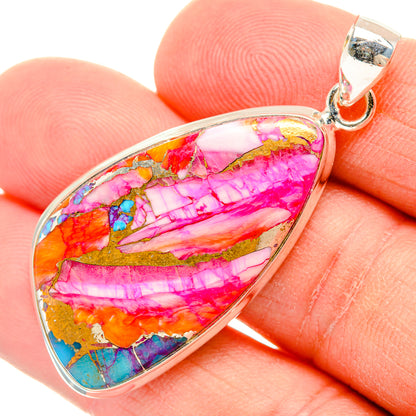 Kingman Pink Dahlia Turquoise Pendants handcrafted by Ana Silver Co - PD29006
