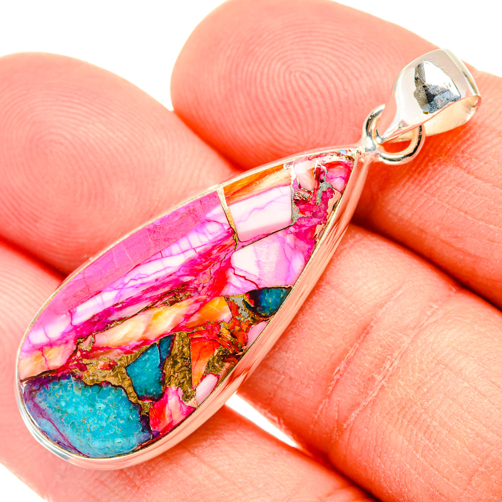 Kingman Pink Dahlia Turquoise Pendants handcrafted by Ana Silver Co - PD29008