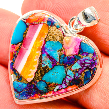 Kingman Pink Dahlia Turquoise Pendants handcrafted by Ana Silver Co - PD29012