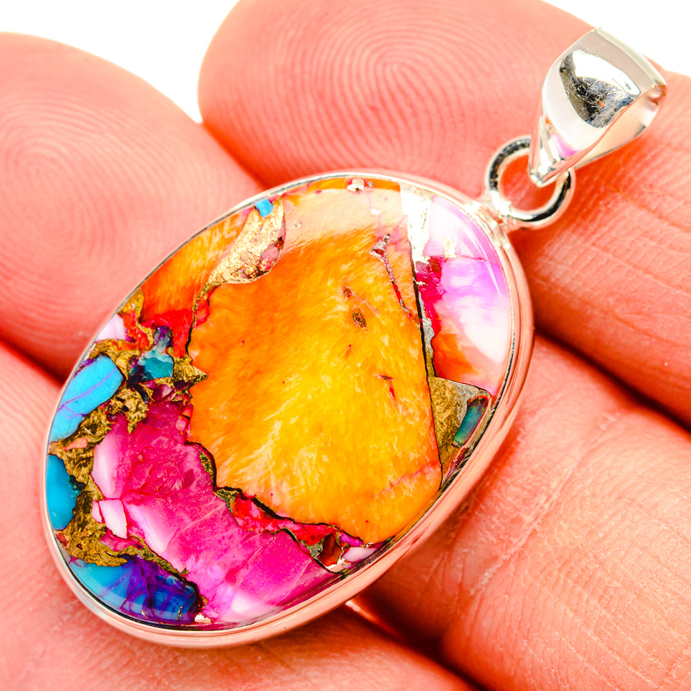 Kingman Pink Dahlia Turquoise Pendants handcrafted by Ana Silver Co - PD29013