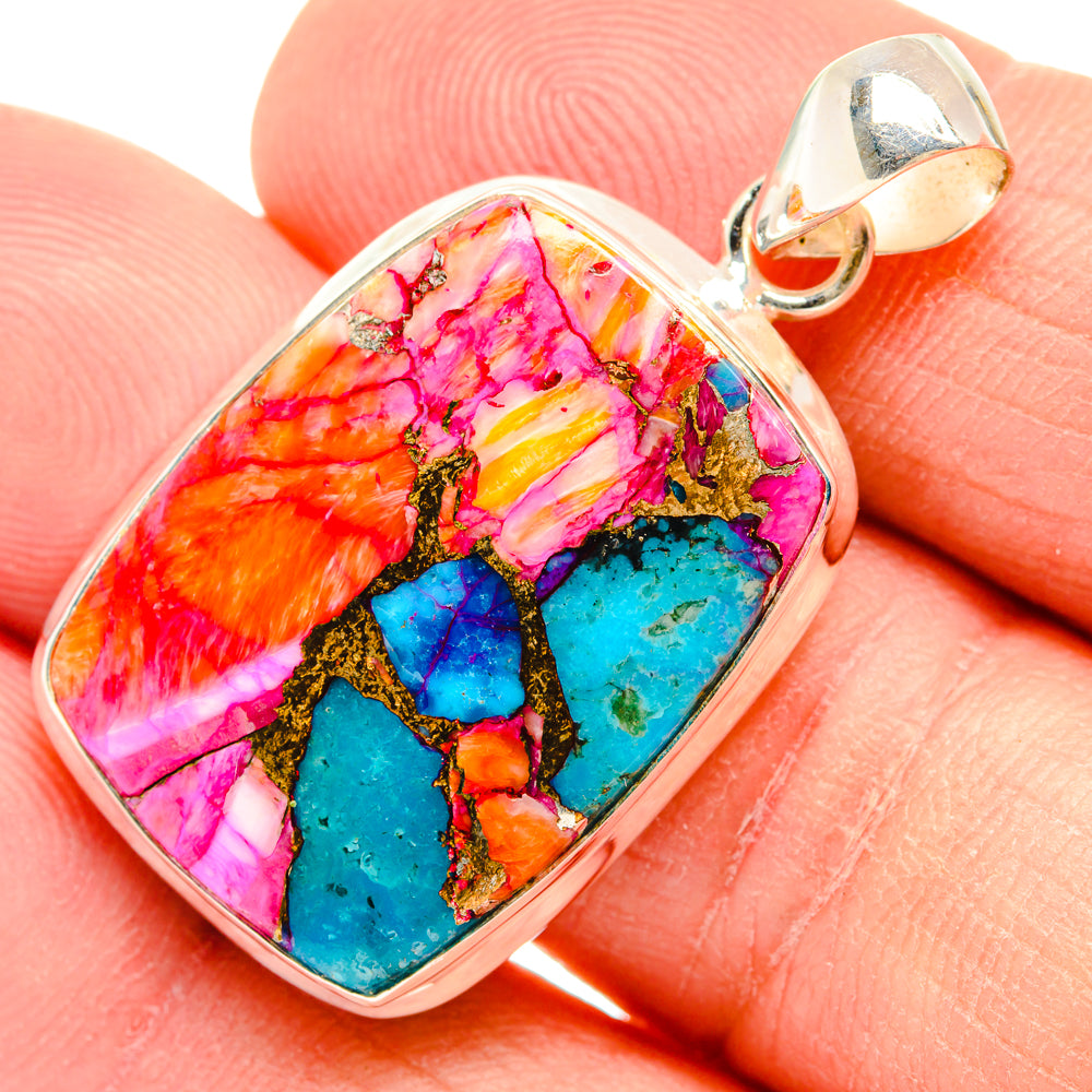 Kingman Pink Dahlia Turquoise Pendants handcrafted by Ana Silver Co - PD29014