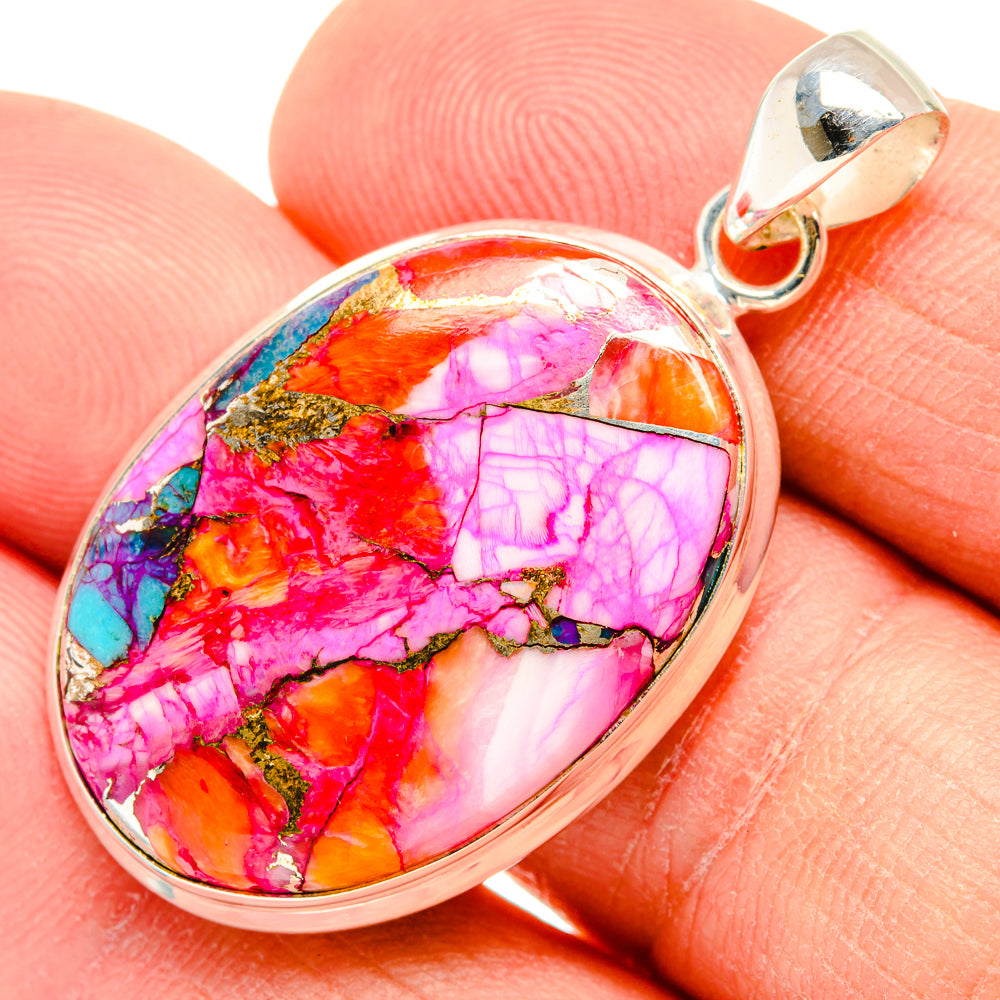 Kingman Pink Dahlia Turquoise Pendants handcrafted by Ana Silver Co - PD29015