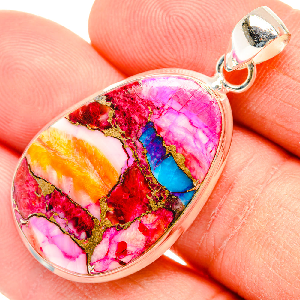Kingman Pink Dahlia Turquoise Pendants handcrafted by Ana Silver Co - PD29016