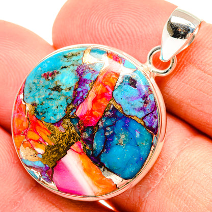 Kingman Pink Dahlia Turquoise Pendants handcrafted by Ana Silver Co - PD29017