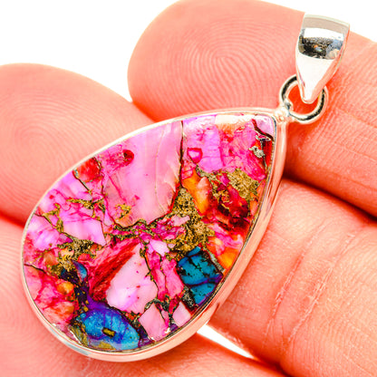 Kingman Pink Dahlia Turquoise Pendants handcrafted by Ana Silver Co - PD29018
