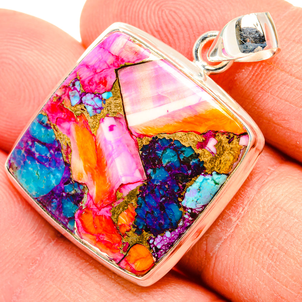 Kingman Pink Dahlia Turquoise Pendants handcrafted by Ana Silver Co - PD29019