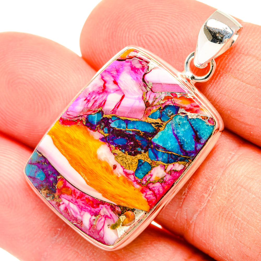 Kingman Pink Dahlia Turquoise Pendants handcrafted by Ana Silver Co - PD29020