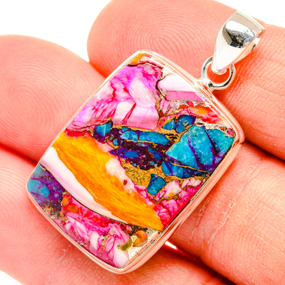 Kingman Pink Dahlia Turquoise Pendants handcrafted by Ana Silver Co - PD29020