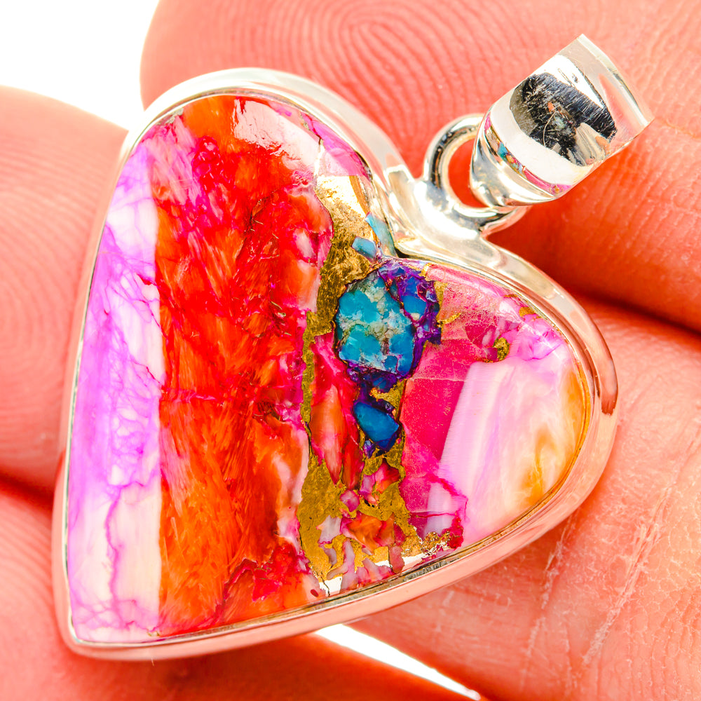 Kingman Pink Dahlia Turquoise Pendants handcrafted by Ana Silver Co - PD29022