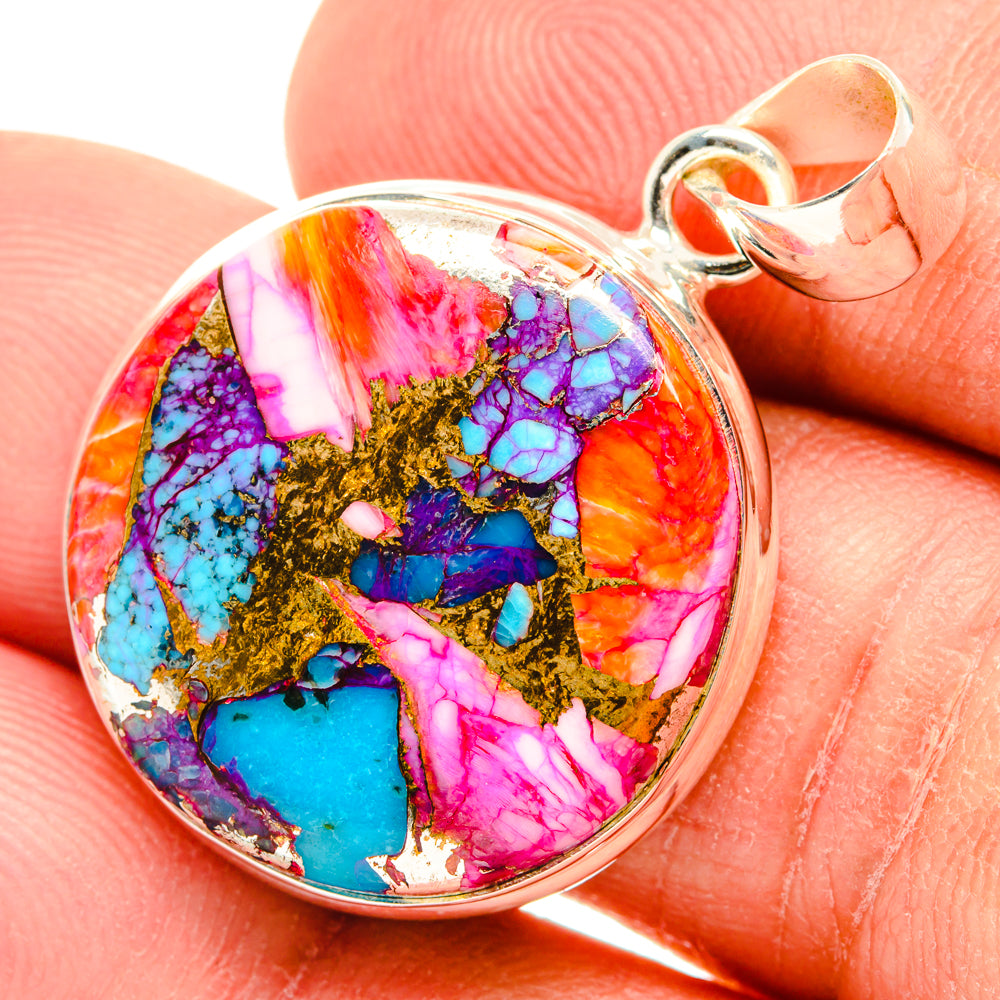 Kingman Pink Dahlia Turquoise Pendants handcrafted by Ana Silver Co - PD29023