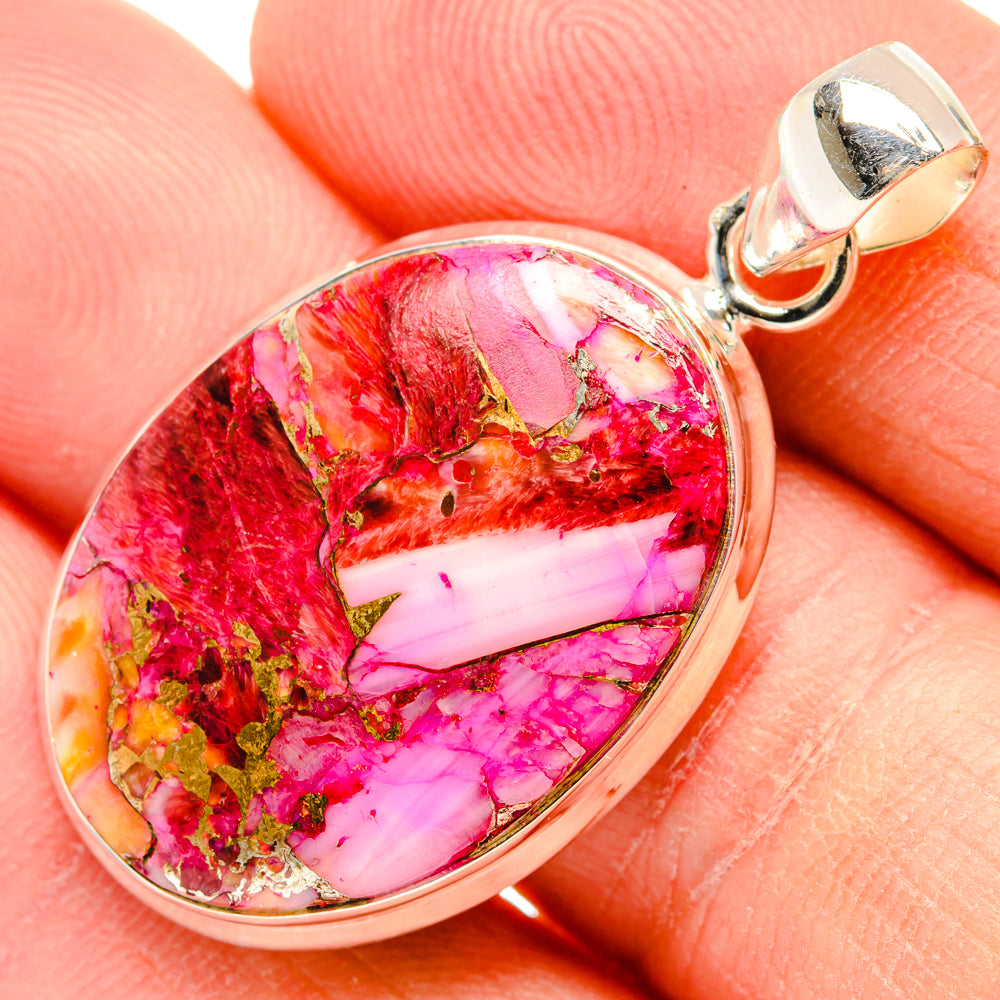 Kingman Pink Dahlia Turquoise Pendants handcrafted by Ana Silver Co - PD29028