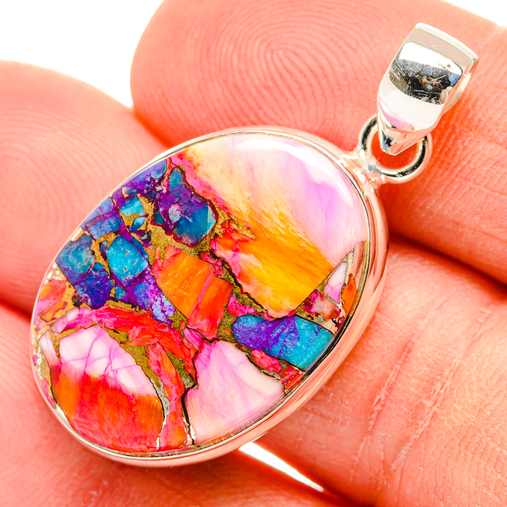 Kingman Pink Dahlia Turquoise Pendants handcrafted by Ana Silver Co - PD29034