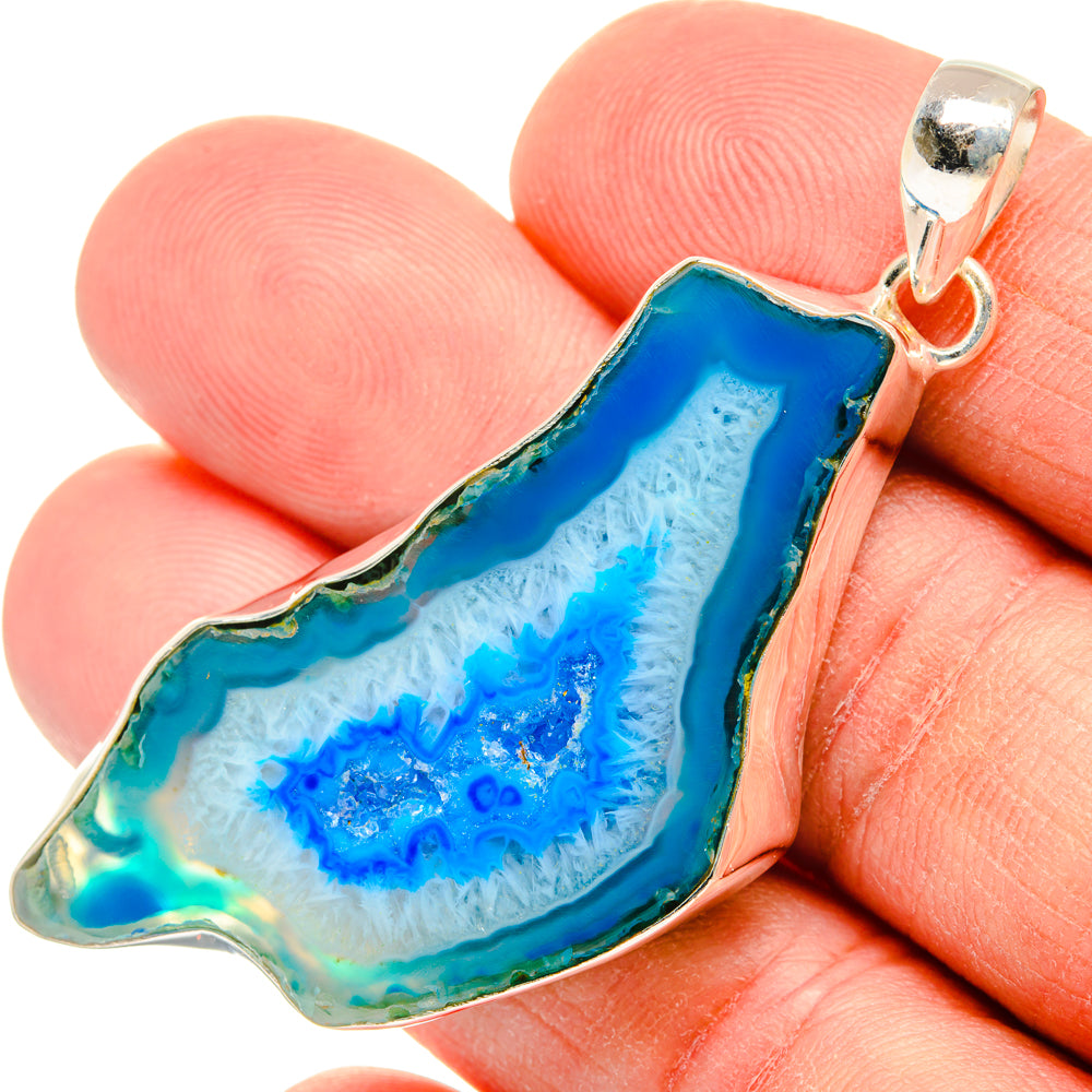Blue Geode Slice Pendants handcrafted by Ana Silver Co - PD29041