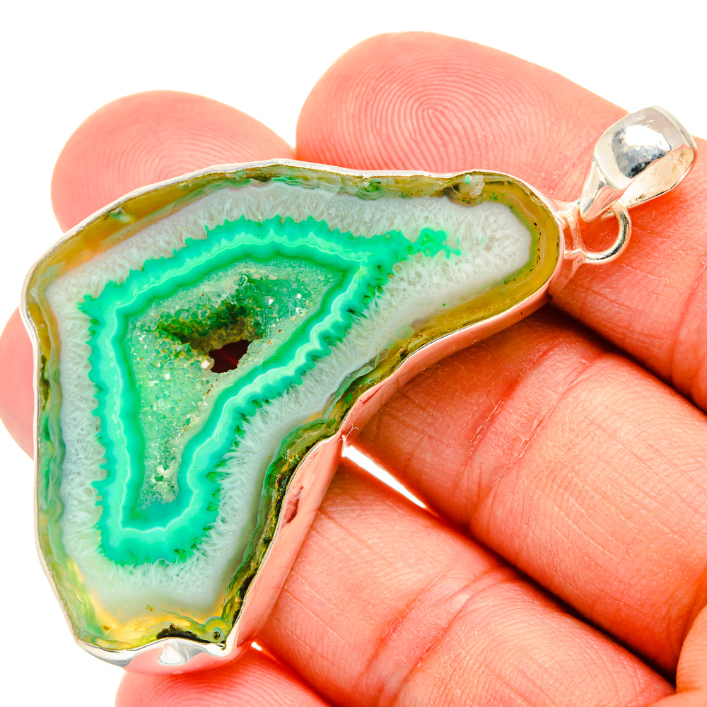 Green Geode Slice Pendants handcrafted by Ana Silver Co - PD29046