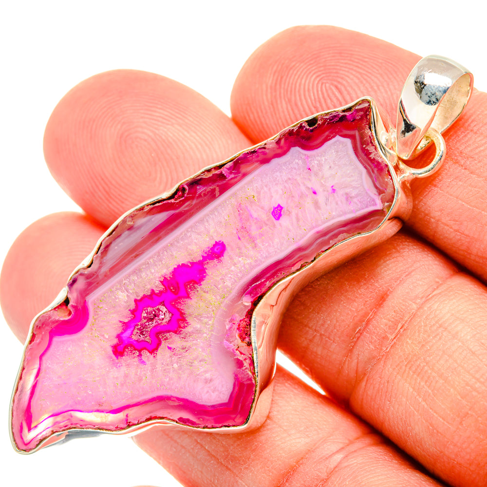 Pink Geode Slice Pendants handcrafted by Ana Silver Co - PD29051