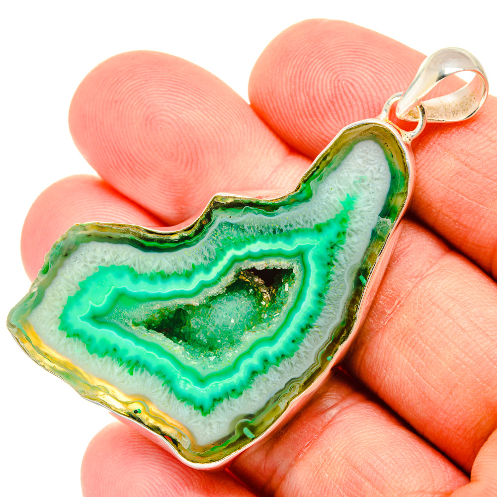 Green Geode Slice Pendants handcrafted by Ana Silver Co - PD29053
