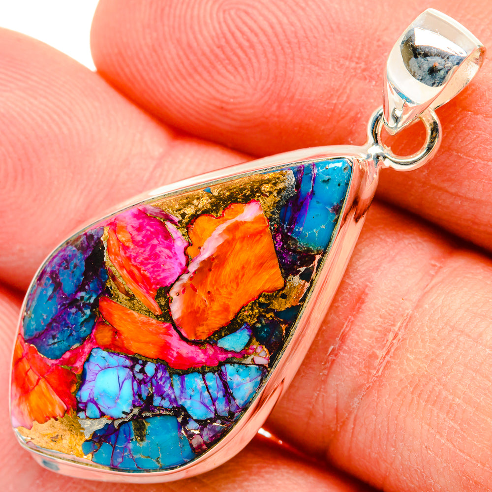 Kingman Pink Dahlia Turquoise Pendants handcrafted by Ana Silver Co - PD29060