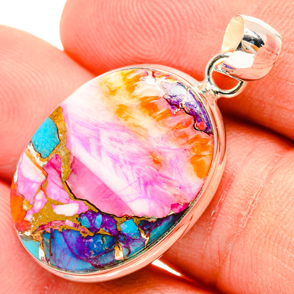 Kingman Pink Dahlia Turquoise Pendants handcrafted by Ana Silver Co - PD29061