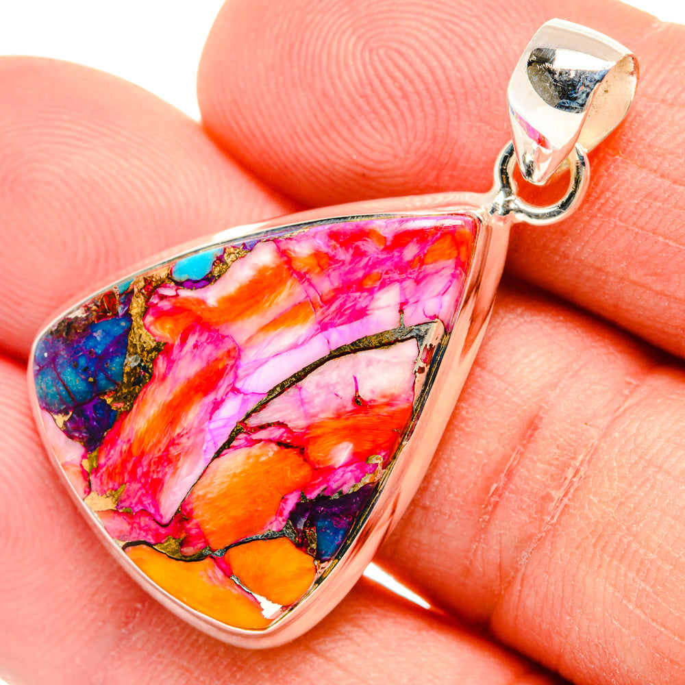 Kingman Pink Dahlia Turquoise Pendants handcrafted by Ana Silver Co - PD29062