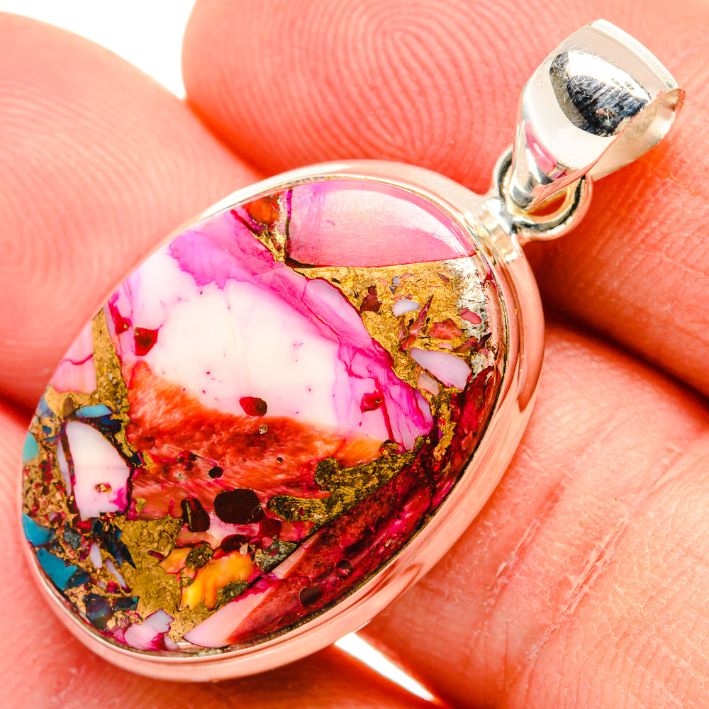 Kingman Pink Dahlia Turquoise Pendants handcrafted by Ana Silver Co - PD29063