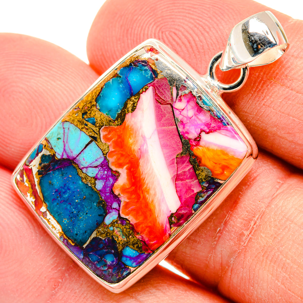 Kingman Pink Dahlia Turquoise Pendants handcrafted by Ana Silver Co - PD29064