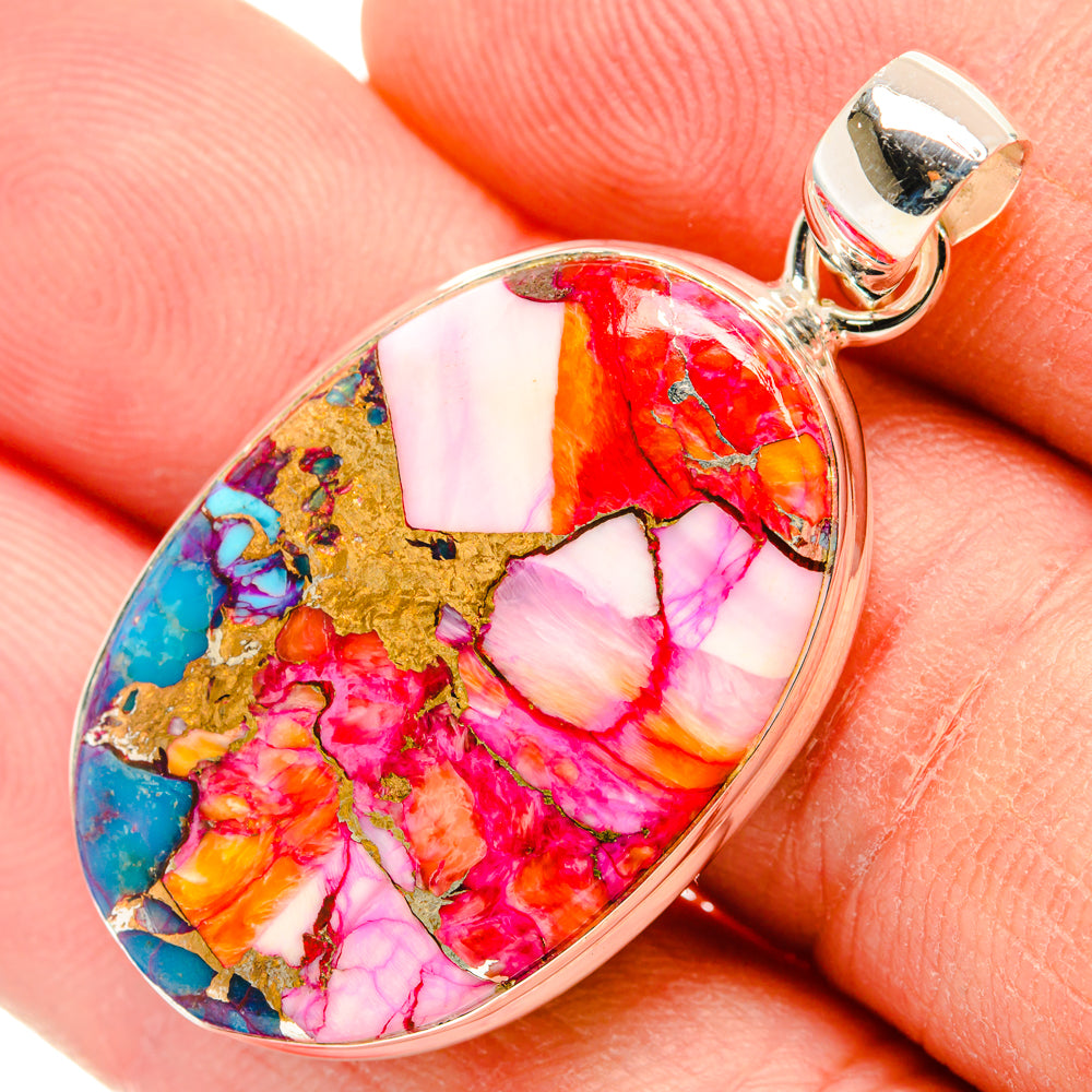 Kingman Pink Dahlia Turquoise Pendants handcrafted by Ana Silver Co - PD29065