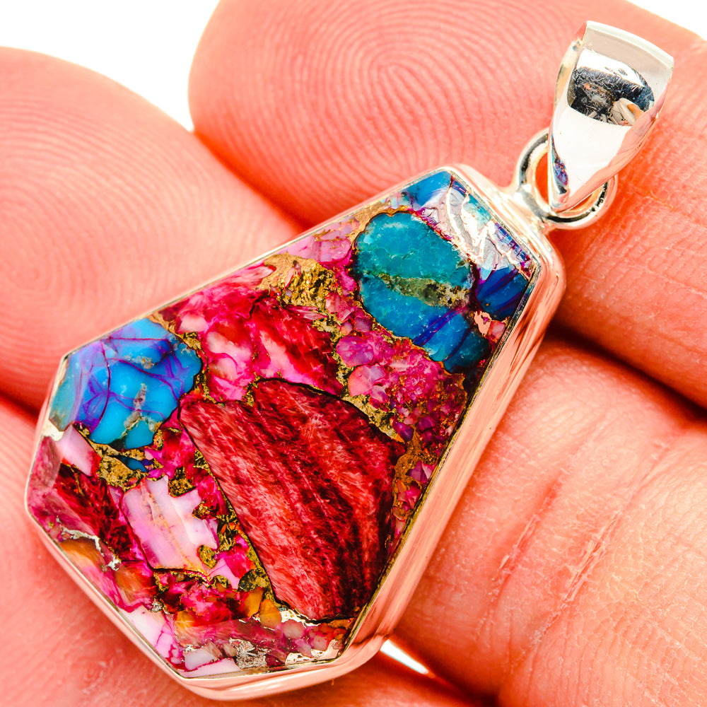 Kingman Pink Dahlia Turquoise Pendants handcrafted by Ana Silver Co - PD29066