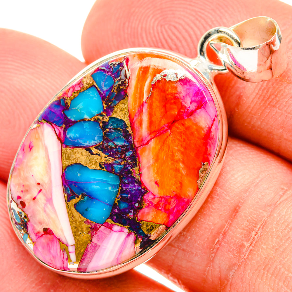 Kingman Pink Dahlia Turquoise Pendants handcrafted by Ana Silver Co - PD29067